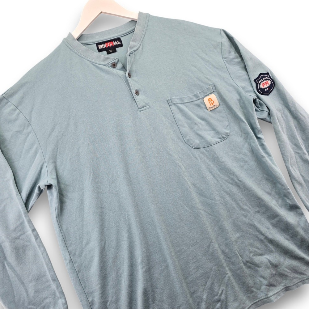 Bocomal FR Henley Shirt Mens XL Blue Long Sleeve Flame Resistant CAT2 Workwear